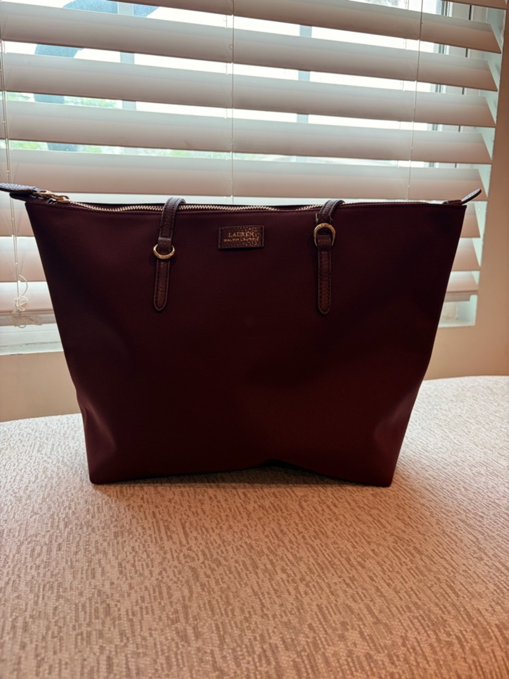 Lauren Ralph Lauren Wine Red Tote with Gold Hardware